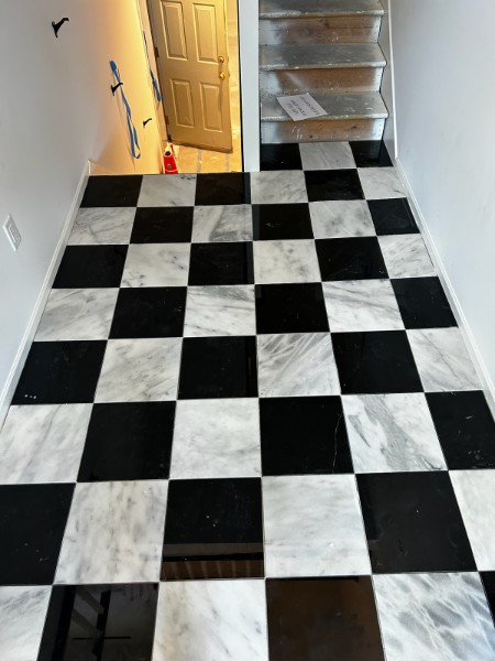 Black and white marble checker floor